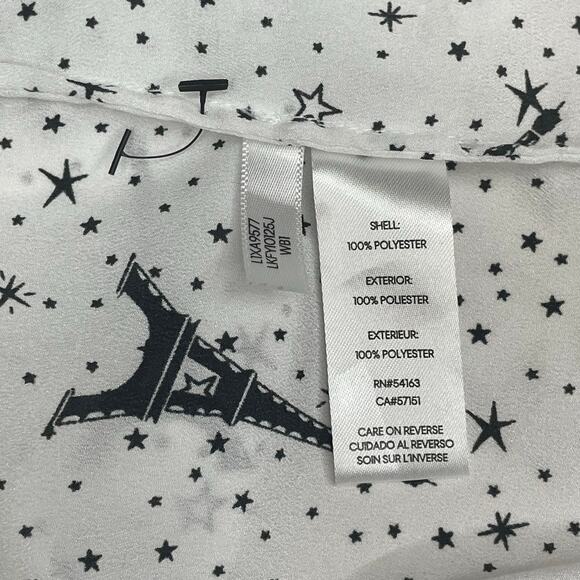 Karl Lagerfeld Paris Eiffel Tower Print Blouse Roll-Tab Sleeves Size Large - Picture 7 of 10